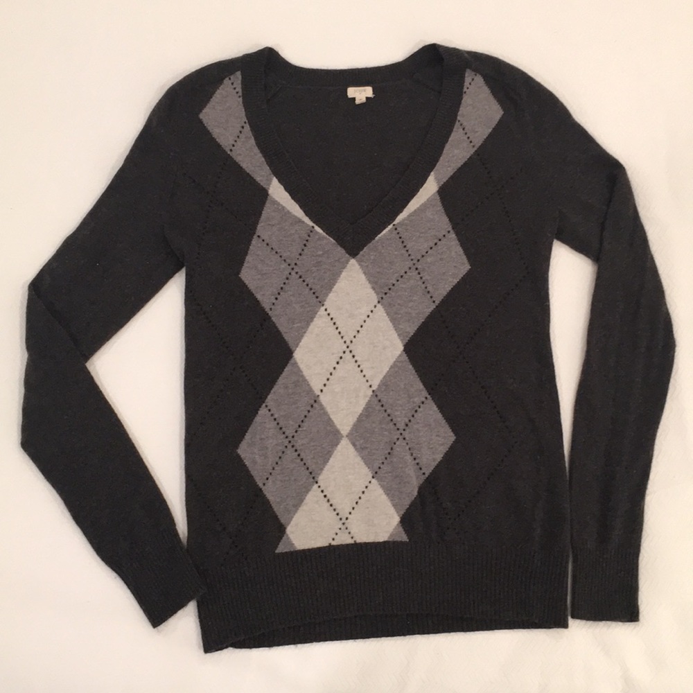 J. CREW V-Neck argyle sweater grey